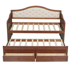 Twin Size Daybed Frame, Wooden Sofa Bed with Trundle, Button Tufted Backrest, 2 Storage Drawers