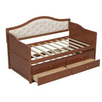 Twin Size Daybed Frame, Wooden Sofa Bed with Trundle, Button Tufted Backrest, 2 Storage Drawers
