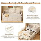 Twin Size Daybed Frame, Wooden Sofa Bed with Trundle, Button Tufted Backrest, 2 Storage Drawers