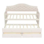 Twin Size Daybed Frame, Wooden Sofa Bed with Trundle, Button Tufted Backrest, 2 Storage Drawers