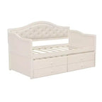 Twin Size Daybed Frame, Wooden Sofa Bed with Trundle, Button Tufted Backrest, 2 Storage Drawers
