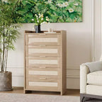 Rattan Dresser, 5-Drawer Tall Storage Chest w/ Metal Handles for Bedroom & Living Room