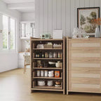 Rattan Dresser, 5-Drawer Tall Storage Chest w/ Metal Handles for Bedroom & Living Room
