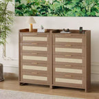 Rattan Dresser, 5-Drawer Tall Storage Chest w/ Metal Handles for Bedroom & Living Room