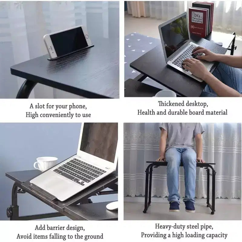 Overbed Table with Wheels, 47.24 in Laptop Desk Cart, Table Over The Bed Table Adjustable Height and Length for Hospital and Home Use