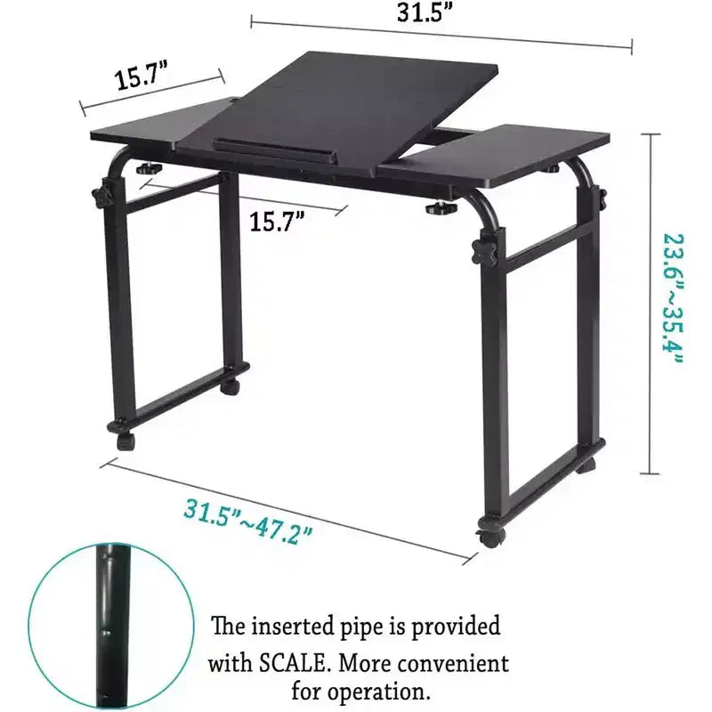 Overbed Table with Wheels, 47.24 in Laptop Desk Cart, Table Over The Bed Table Adjustable Height and Length for Hospital and Home Use