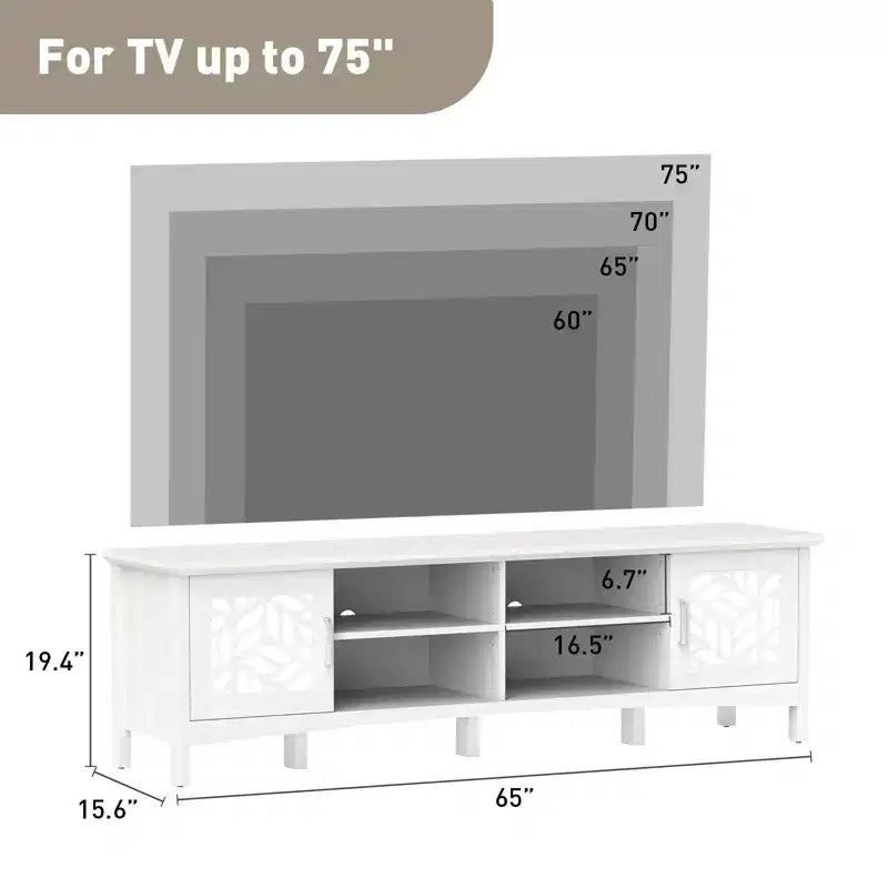Modern TV Stand for TVs up to 75, TV Console with Adjustable Storage Shelf, Decorative Mirror, Entertainment Center for Living Room