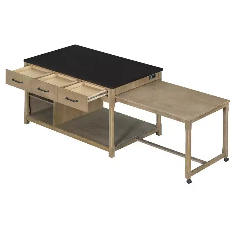 Extendable Kitchen Island with Storage, Multi-Functional Kitchen Cart with Built-In Power Outlets,with Drawers and Open Shelves for Kitchen