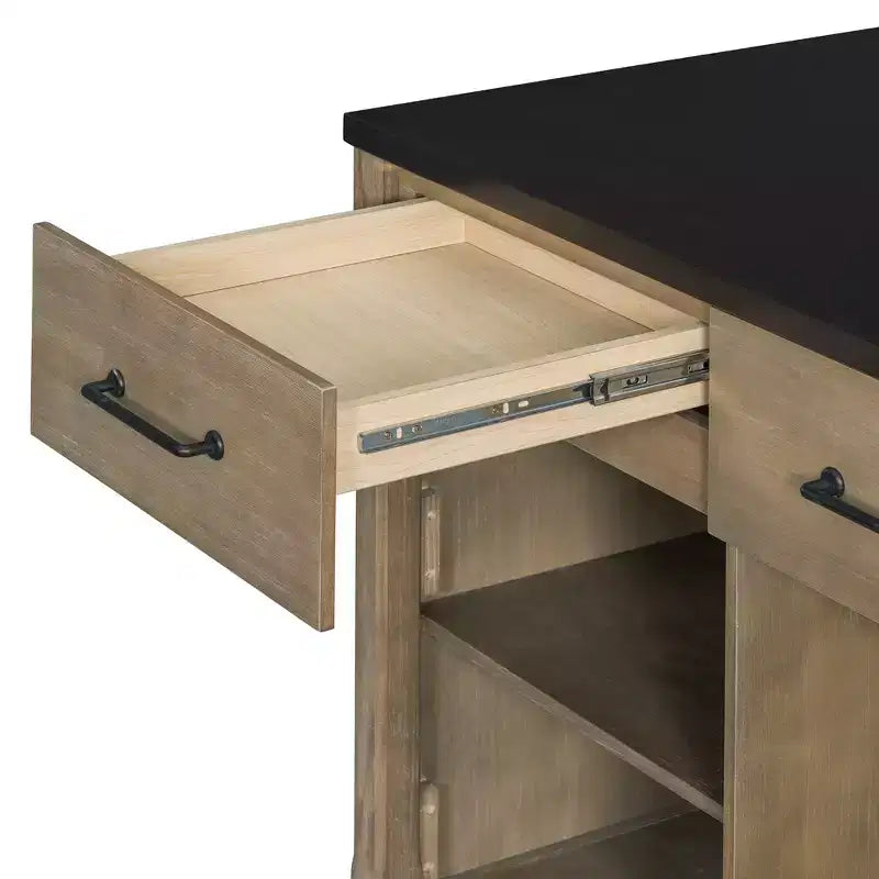 Extendable Kitchen Island with Storage, Multi-Functional Kitchen Cart with Built-In Power Outlets,with Drawers and Open Shelves for Kitchen