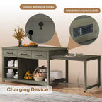 Extendable Kitchen Island with Storage, Multi-Functional Kitchen Cart with Built-In Power Outlets,with Drawers and Open Shelves for Kitchen