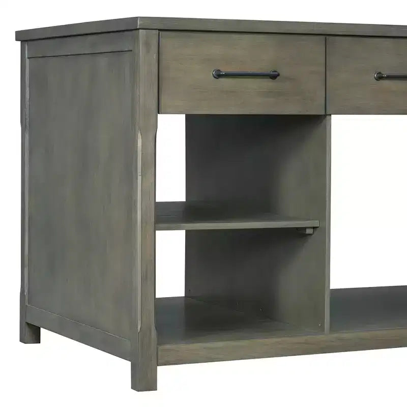 Extendable Kitchen Island with Storage, Multi-Functional Kitchen Cart with Built-In Power Outlets,with Drawers and Open Shelves for Kitchen