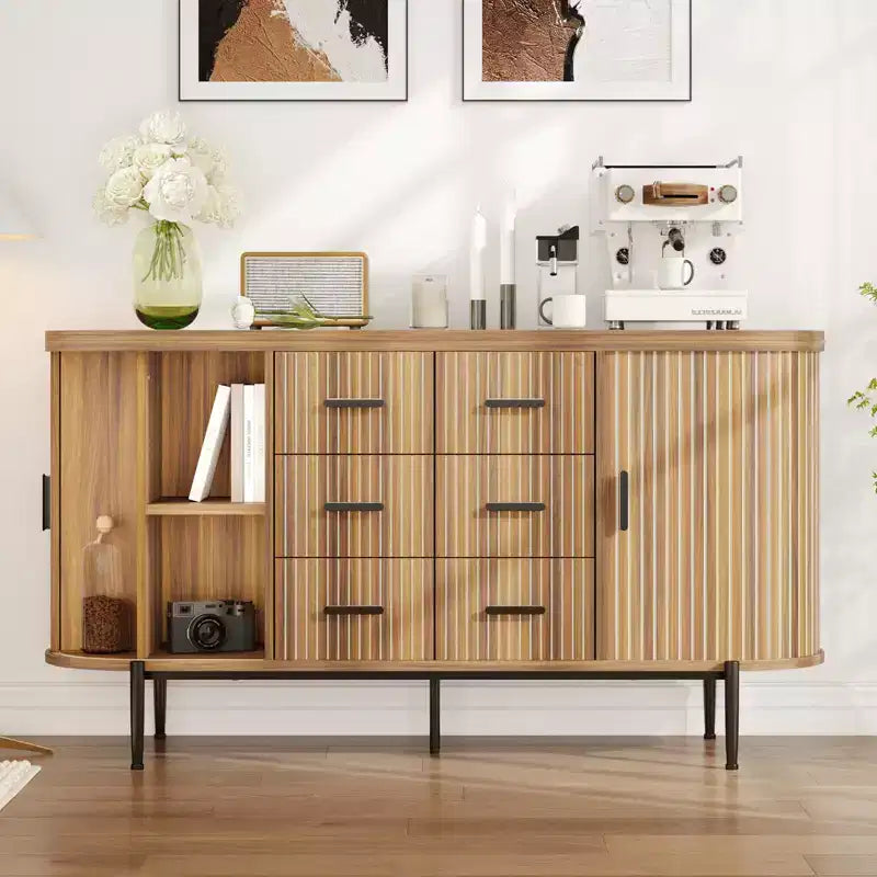 Fluted Sideboard Buffet Cabinet w/ Multiple Drawers & Sliding Doors for Living Room and Dining Room