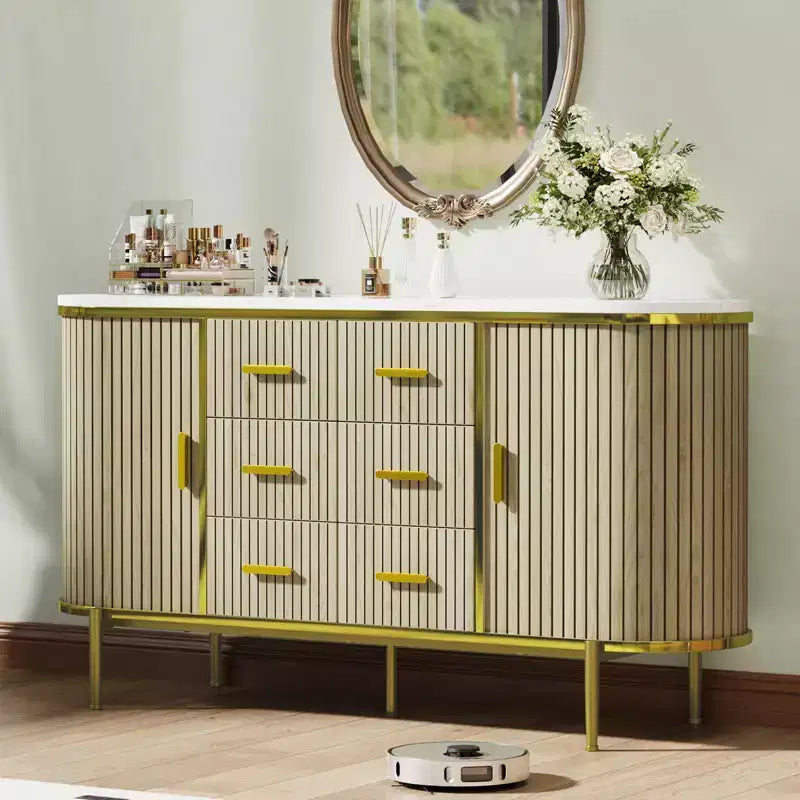 Fluted Sideboard Buffet Cabinet w/ Multiple Drawers & Sliding Doors for Living Room and Dining Room