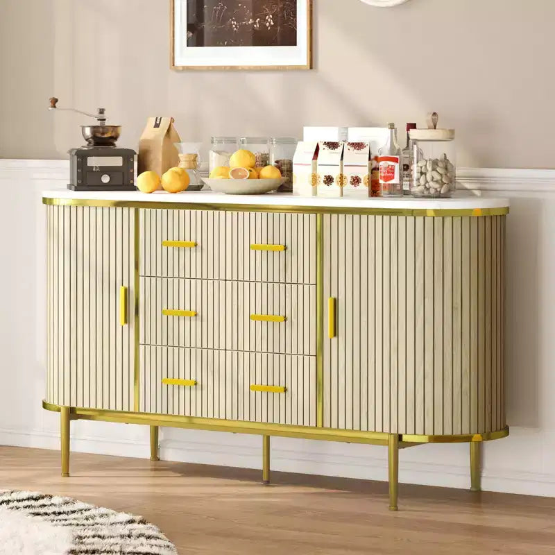 Fluted Sideboard Buffet Cabinet w/ Multiple Drawers & Sliding Doors for Living Room and Dining Room