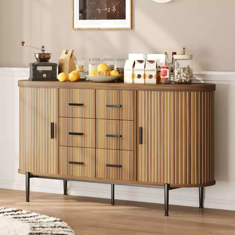 Fluted Sideboard Buffet Cabinet w/ Multiple Drawers & Sliding Doors for Living Room and Dining Room