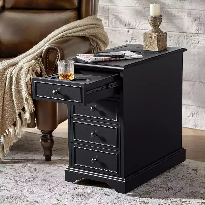 Traditional End Table with Storage and Built-In Outlets|