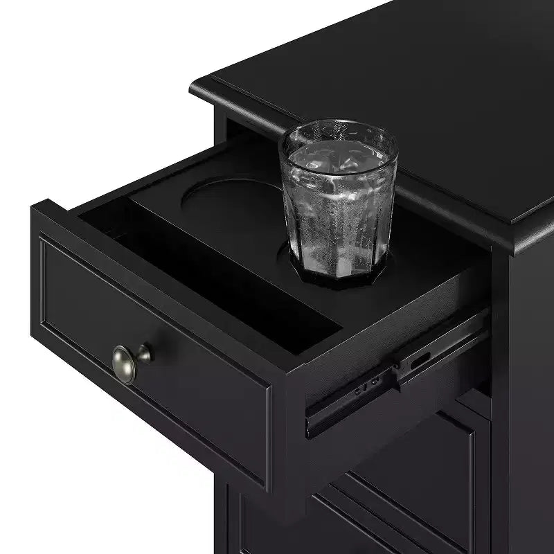 Traditional End Table with Storage and Built-In Outlets|