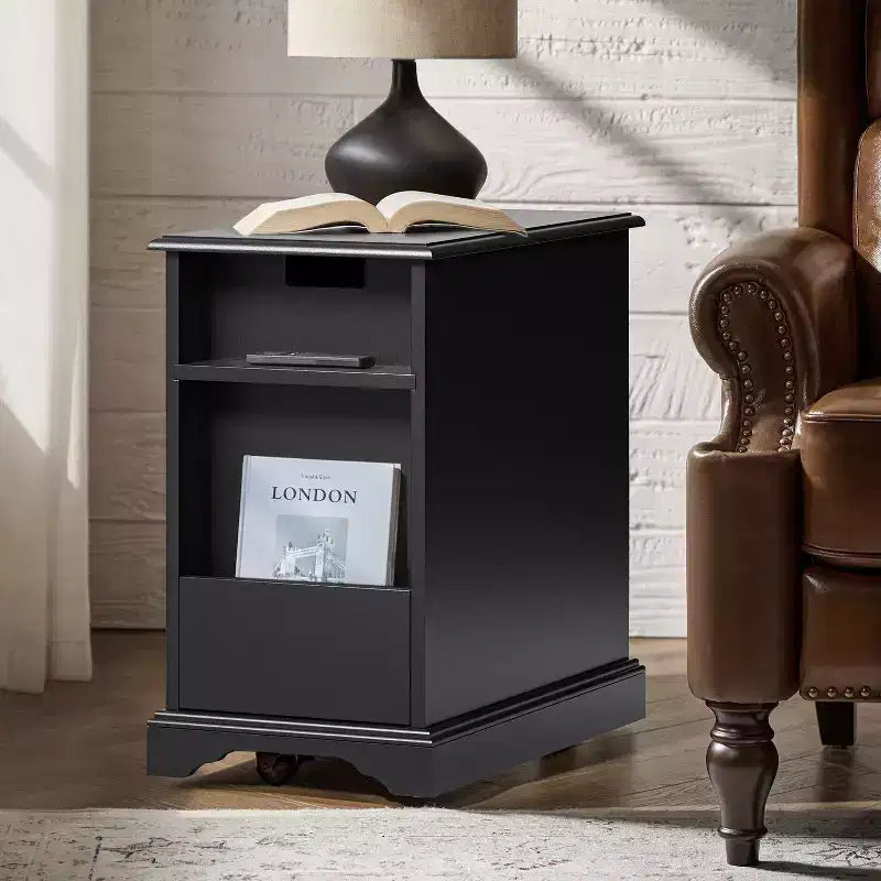 Traditional End Table with Storage and Built-In Outlets|