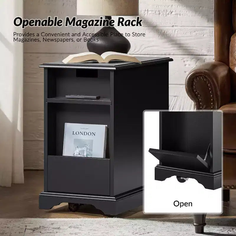 Traditional End Table with Storage and Built-In Outlets|