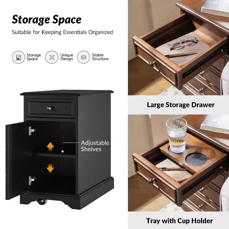 Traditional End Table with Storage and Built-In Outlets|