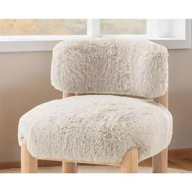Luxury Plush Faux Fur Upholstery Armless Accent Chair, Elegant Wooden Legs for Living Room, Bedroom, Apartment, or Balcony