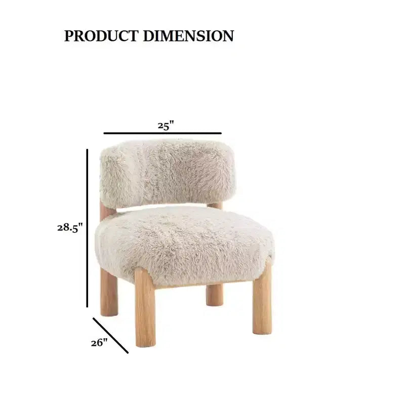 Luxury Plush Faux Fur Upholstery Armless Accent Chair, Elegant Wooden Legs for Living Room, Bedroom, Apartment, or Balcony