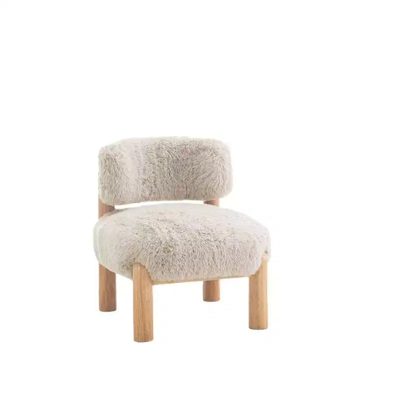 Luxury Plush Faux Fur Upholstery Armless Accent Chair, Elegant Wooden Legs for Living Room, Bedroom, Apartment, or Balcony
