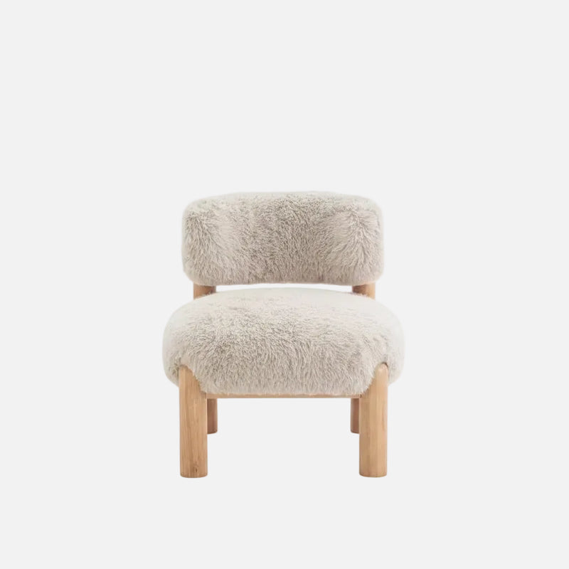 Luxury Plush Faux Fur Upholstery Armless Accent Chair, Elegant Wooden Legs for Living Room, Bedroom, Apartment, or Balcony