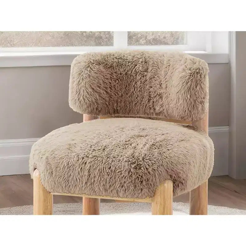 Luxury Plush Faux Fur Upholstery Armless Accent Chair, Elegant Wooden Legs for Living Room, Bedroom, Apartment, or Balcony