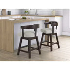 Counter Height Upholstered Swivel Barstools, Grey Seat with Dark Brown Frame