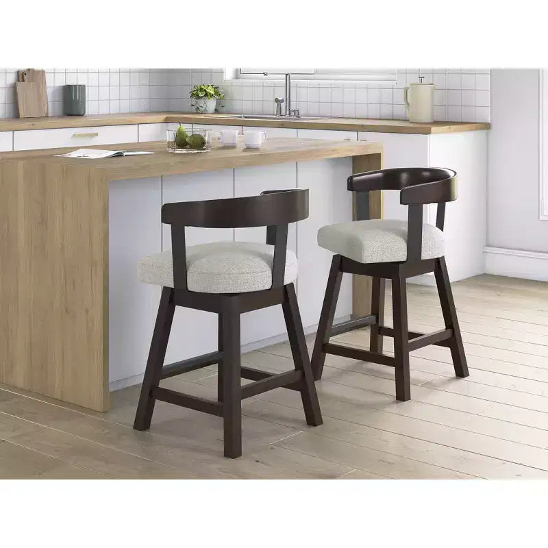 Counter Height Upholstered Swivel Barstools, Grey Seat with Dark Brown Frame