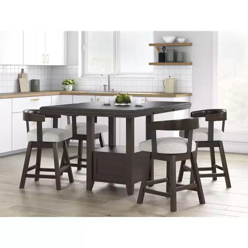 Counter Height Upholstered Swivel Barstools, Grey Seat with Dark Brown Frame