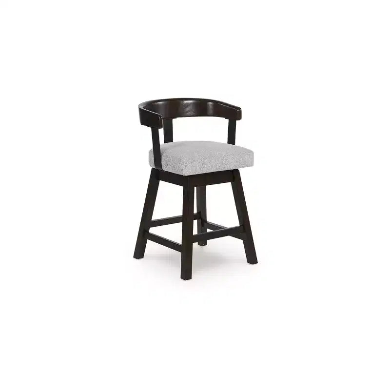 Counter Height Upholstered Swivel Barstools, Grey Seat with Dark Brown Frame