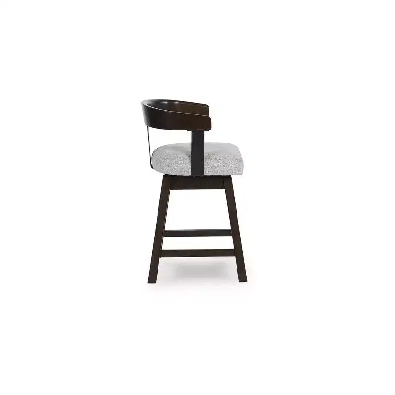 Counter Height Upholstered Swivel Barstools, Grey Seat with Dark Brown Frame