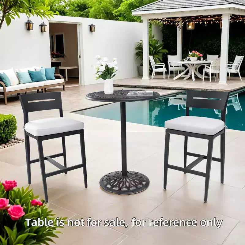 Aluminum Patio Bar Stools with Ergonomic Backrests, Tapered Legs, Footstools, and Cushions; Weather-Resistant and Suitable for Gardens