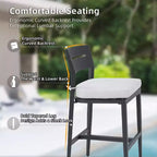 Aluminum Patio Bar Stools with Ergonomic Backrests, Tapered Legs, Footstools, and Cushions; Weather-Resistant and Suitable for Gardens