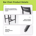 Aluminum Patio Bar Stools with Ergonomic Backrests, Tapered Legs, Footstools, and Cushions; Weather-Resistant and Suitable for Gardens
