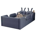 Twin Platform Bed, Kids Floor Upholstered Bed Frame with Rabbit Cushion, Removable Side Rails