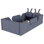 Twin Platform Bed, Kids Floor Upholstered Bed Frame with Rabbit Cushion, Removable Side Rails