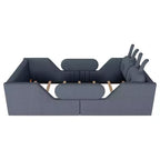 Twin Platform Bed, Kids Floor Upholstered Bed Frame with Rabbit Cushion, Removable Side Rails