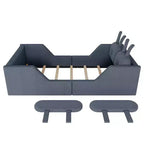 Twin Platform Bed, Kids Floor Upholstered Bed Frame with Rabbit Cushion, Removable Side Rails