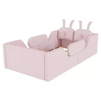 Twin Platform Bed, Kids Floor Upholstered Bed Frame with Rabbit Cushion, Removable Side Rails