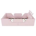 Twin Platform Bed, Kids Floor Upholstered Bed Frame with Rabbit Cushion, Removable Side Rails
