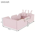 Twin Platform Bed, Kids Floor Upholstered Bed Frame with Rabbit Cushion, Removable Side Rails