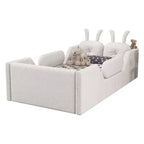 Twin Platform Bed, Kids Floor Upholstered Bed Frame with Rabbit Cushion, Removable Side Rails