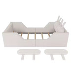 Twin Platform Bed, Kids Floor Upholstered Bed Frame with Rabbit Cushion, Removable Side Rails