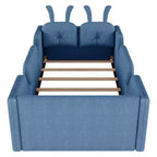 Twin Platform Bed, Kids Floor Upholstered Bed Frame with Rabbit Cushion, Removable Side Rails