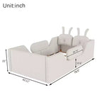 Twin Platform Bed, Kids Floor Upholstered Bed Frame with Rabbit Cushion, Removable Side Rails