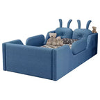 Twin Platform Bed, Kids Floor Upholstered Bed Frame with Rabbit Cushion, Removable Side Rails