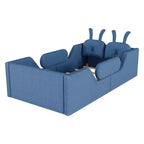 Twin Platform Bed, Kids Floor Upholstered Bed Frame with Rabbit Cushion, Removable Side Rails